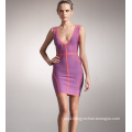 Women′s Sleeveless Strap with Deep V -Neck Backless Brush Bandage Dress